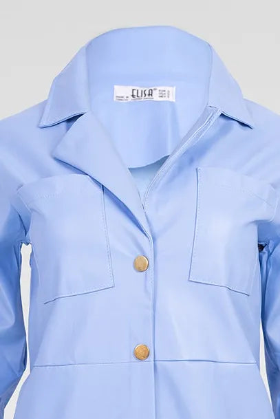 Дамска риза-рокля от еко кожа - Skyline Blue-рокли-6Sense