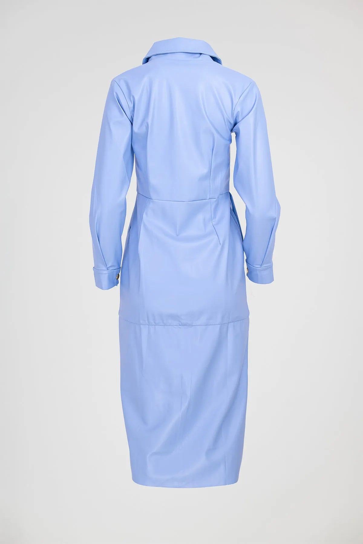 Дамска риза-рокля от еко кожа - Skyline Blue-рокли-6Sense