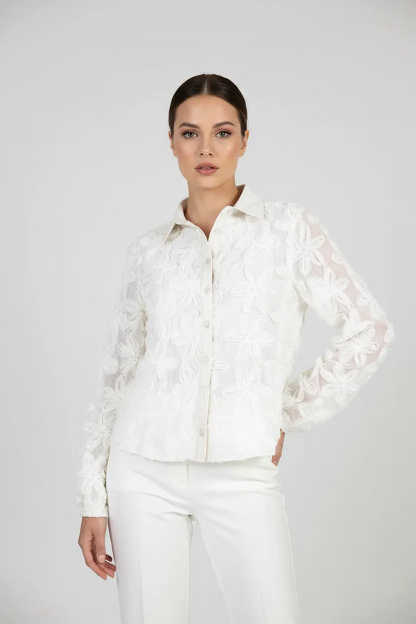 Дамска риза с флорална текстура - 3D Flowers-ризи-6Sense