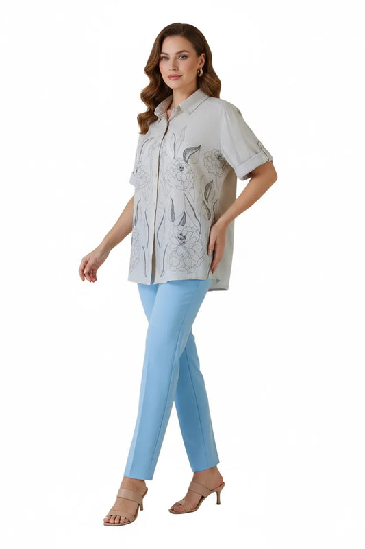 Дамска риза от 100% памук с флорална бродерия – естествена лекота и стил