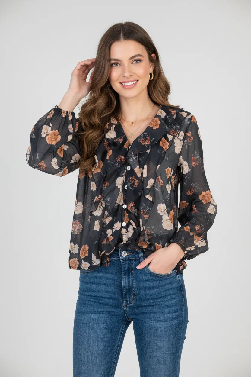 Дамска риза с жабо - леко прозрачна - Amber Rose-6Sense