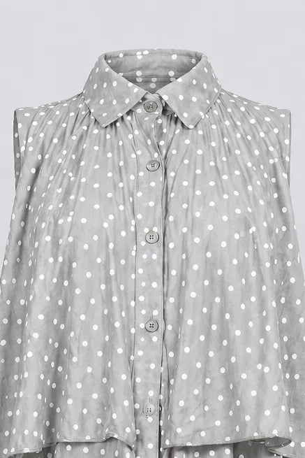 Дамска рокля на точки с волани в таупе нюанс – Lime Dots-рокли-6Sense