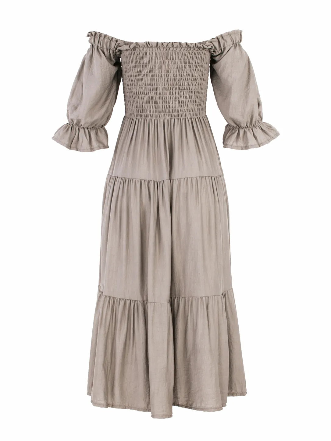 Дамска рокля с ластичен бюст и волани от памук – Soft Boho Touch-рокли-6Sense