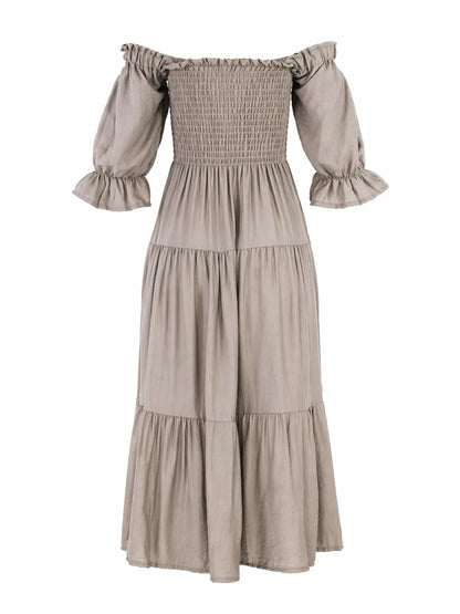 Дамска рокля с ластичен бюст и волани от памук – Soft Boho Touch-рокли-6Sense