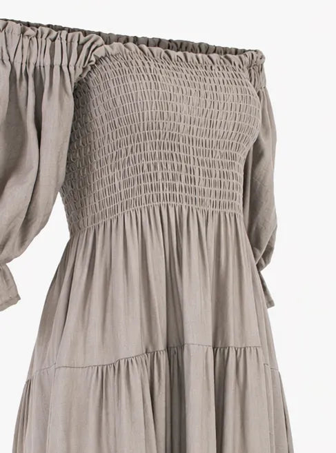 Дамска рокля с ластичен бюст и волани от памук – Soft Boho Touch-рокли-6Sense