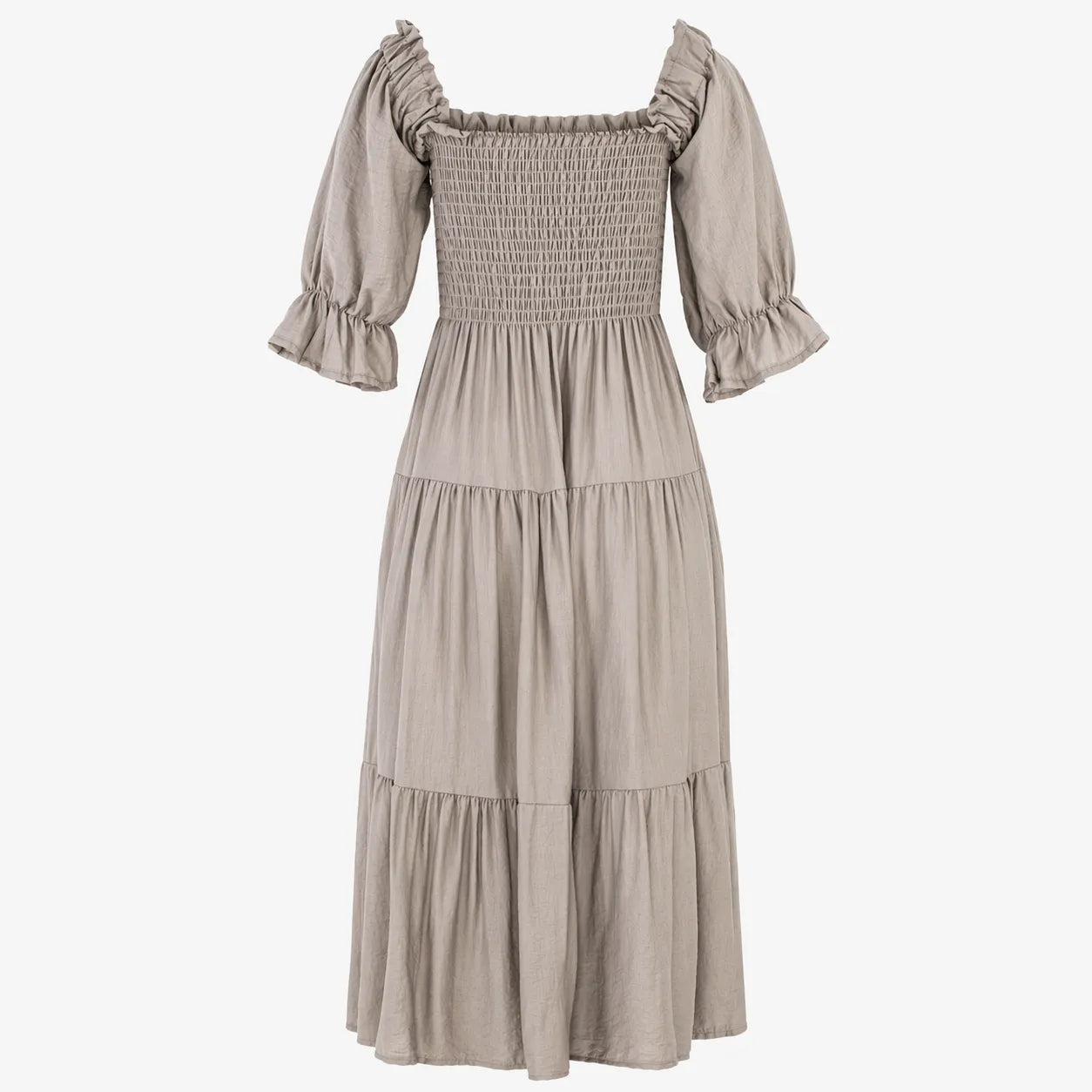 Дамска рокля с ластичен бюст и волани от памук – Soft Boho Touch-рокли-6Sense