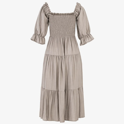 Дамска рокля с ластичен бюст и волани от памук – Soft Boho Touch-рокли-6Sense