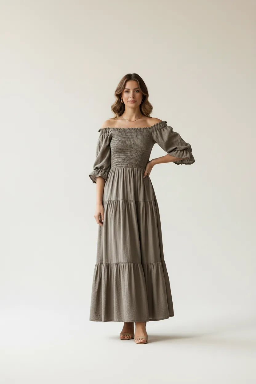 Дамска рокля с ластичен бюст и волани от памук – Soft Boho Touch-рокли-6Sense