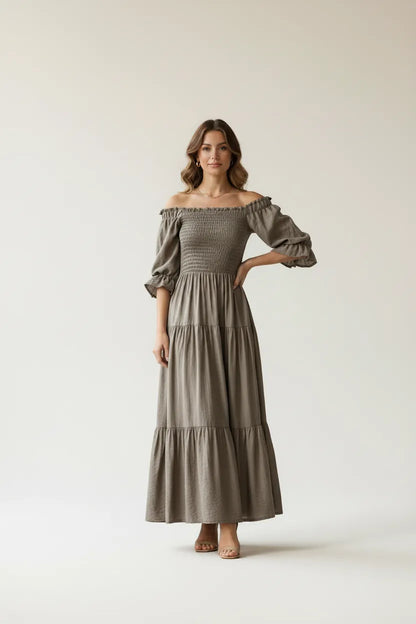 Дамска рокля с ластичен бюст и волани от памук – Soft Boho Touch-рокли-6Sense