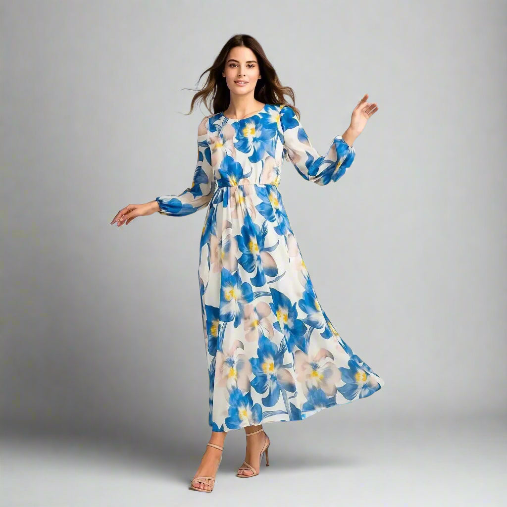 Дамска рокля с флорален принт и плисиран силует | колекция есен-зима