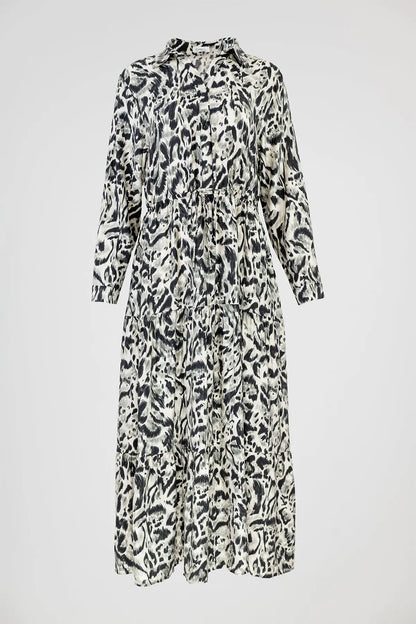 Дамска рокля с животински принт в черно и бяло - Black and white-рокли-6Sense