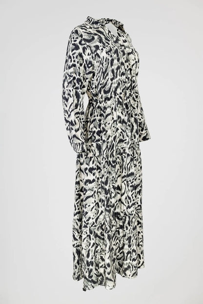 Дамска рокля с животински принт в черно и бяло - Black and white-рокли-6Sense