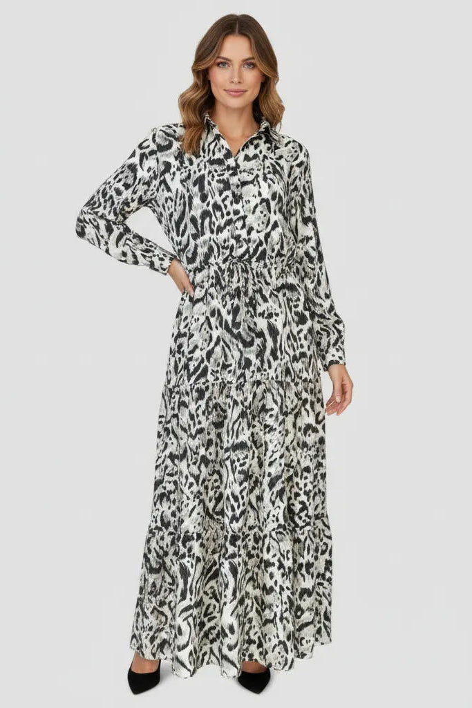 Дамска рокля с животински принт в черно и бяло | колекция есен-зима 6Sense