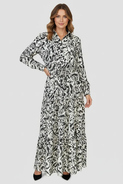 Дамска рокля с животински принт в черно и бяло | колекция есен-зима 6Sense