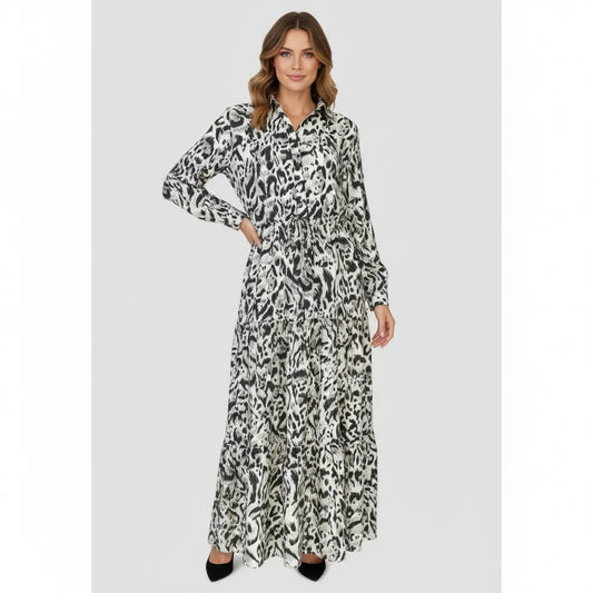 Дамска рокля с животински принт в черно и бяло | колекция есен-зима 6Sense