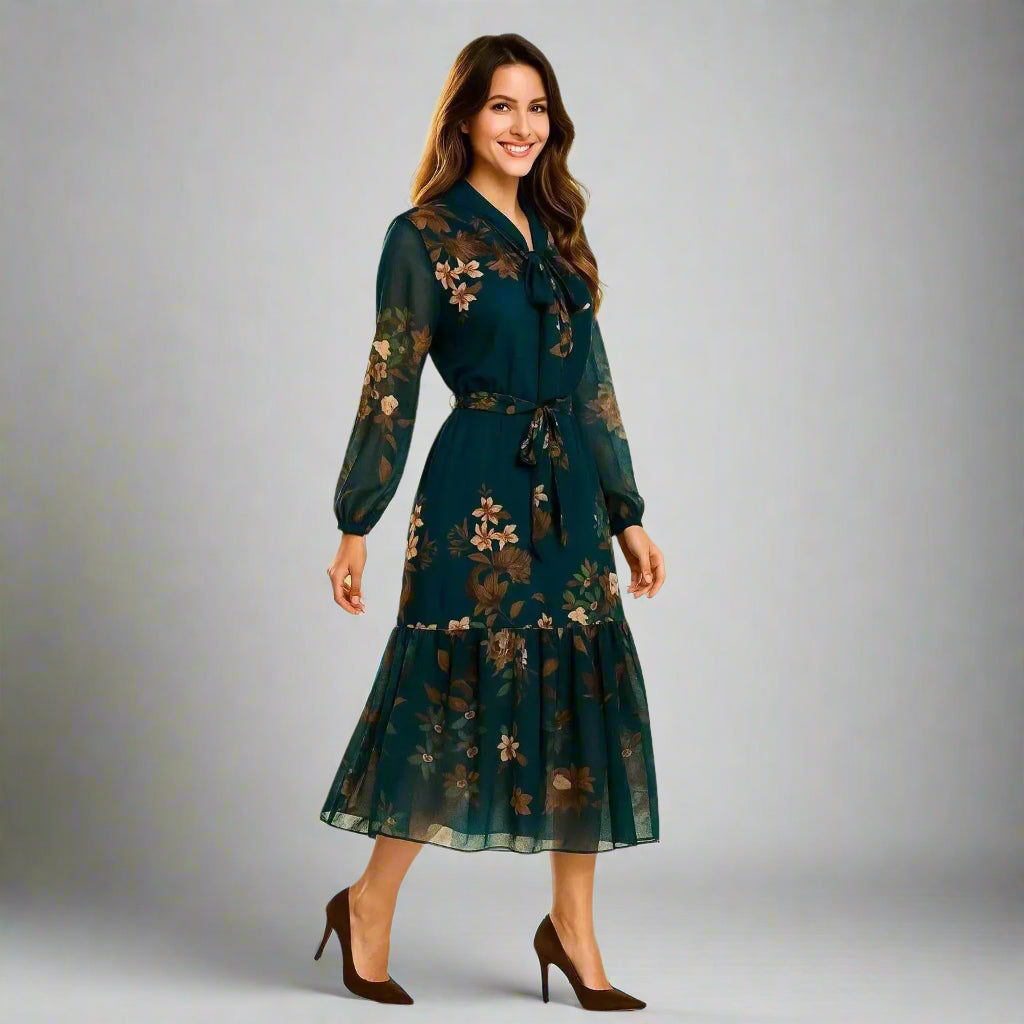 Дамска рокля в петролено зелено с подплата | колекция есен-зима 6Sense