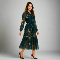 Дамска рокля в петролено зелено с подплата | колекция есен-зима 6Sense