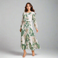 Дамска рокля в зелено с флорален принт | колекция есен-зима