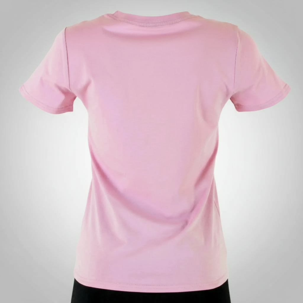 Chic pink women's t-shirt, soft cotton blend, with a classic fit.