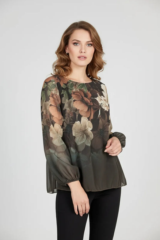 Дамска шифонена блуза с подплата - Night Garden-блузи-6Sense