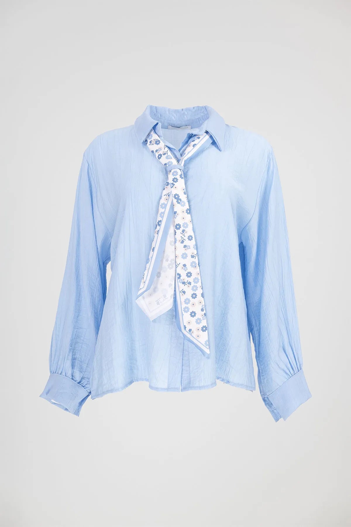 Дамска синя риза с вратовръзка - Sky Ribbon-ризи-6Sense