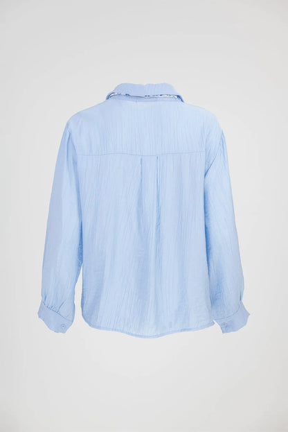 Дамска синя риза с вратовръзка - Sky Ribbon-ризи-6Sense