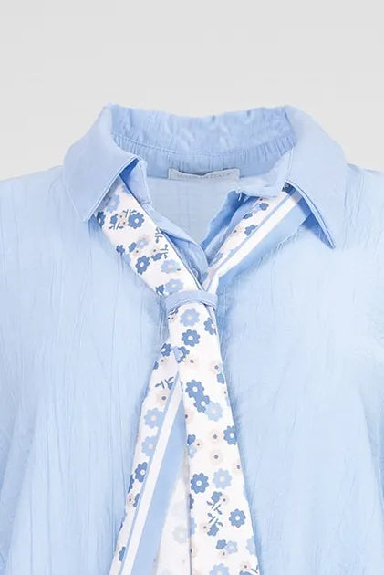 Дамска синя риза с вратовръзка - Sky Ribbon-ризи-6Sense
