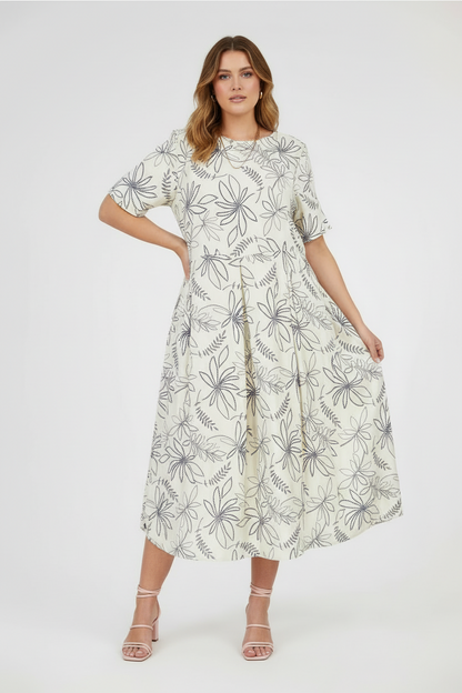 Дамска плюс сайз рокля в бежово - Flora Flow