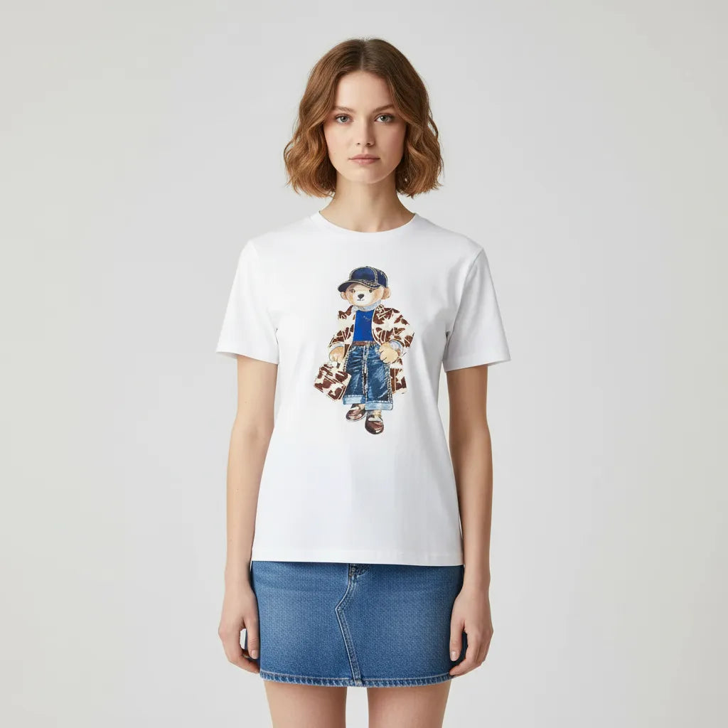 Дамска тениска с мече в дизайнерски стил -Bear-Тениски-6Sense