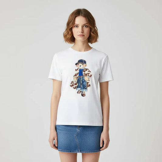 Дамска тениска с мече в дизайнерски стил -Bear-Тениски-6Sense