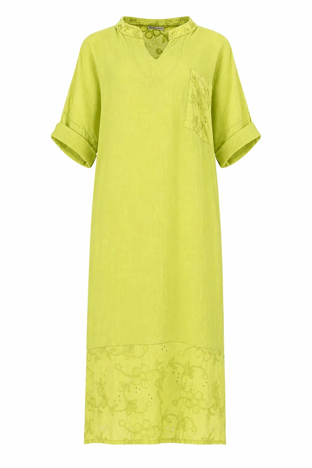 Дамска зелена ленена рокля с бродерия - Plus Size – Olivia-рокли-6Sense