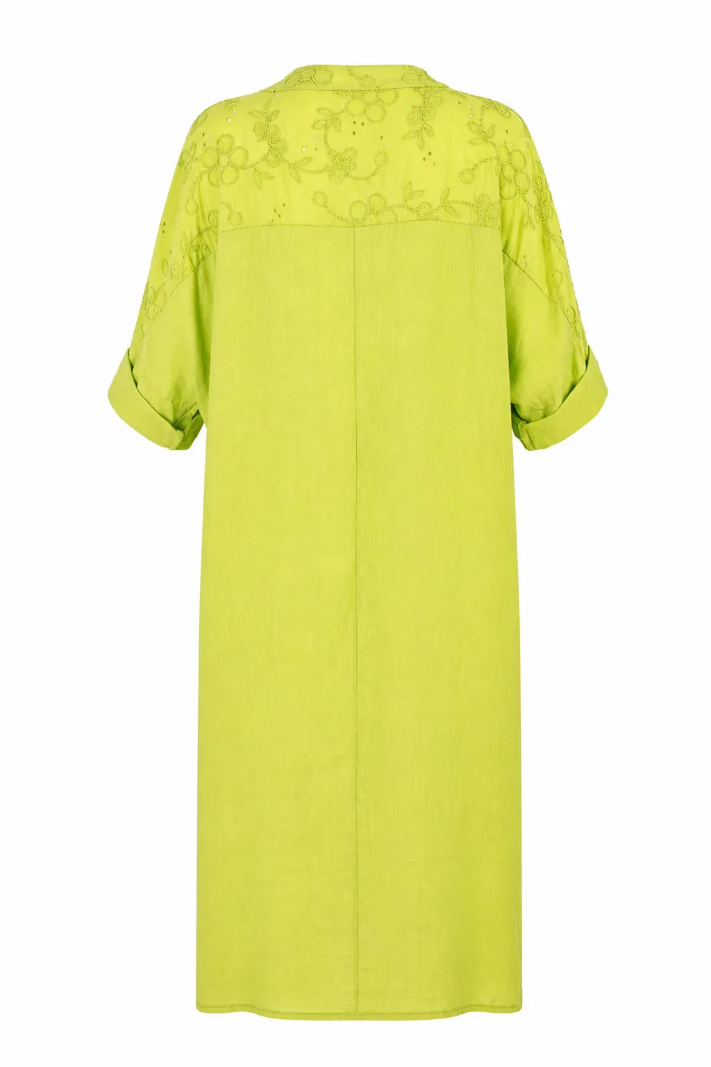 Дамска зелена ленена рокля с бродерия - Plus Size – Olivia-рокли-6Sense