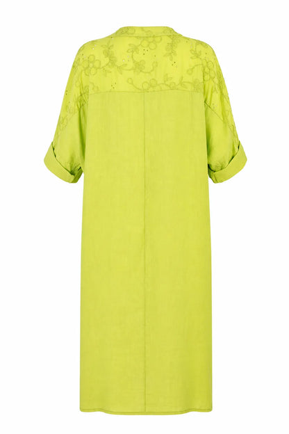 Дамска зелена ленена рокля с бродерия - Plus Size – Olivia-рокли-6Sense