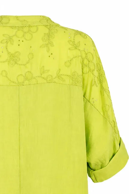 Дамска зелена ленена рокля с бродерия - Plus Size – Olivia-рокли-6Sense