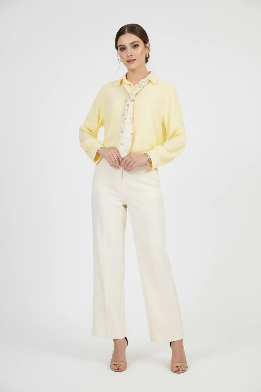 Дамска жълта риза с вратовръзка - Airy Scarf-ризи-6Sense