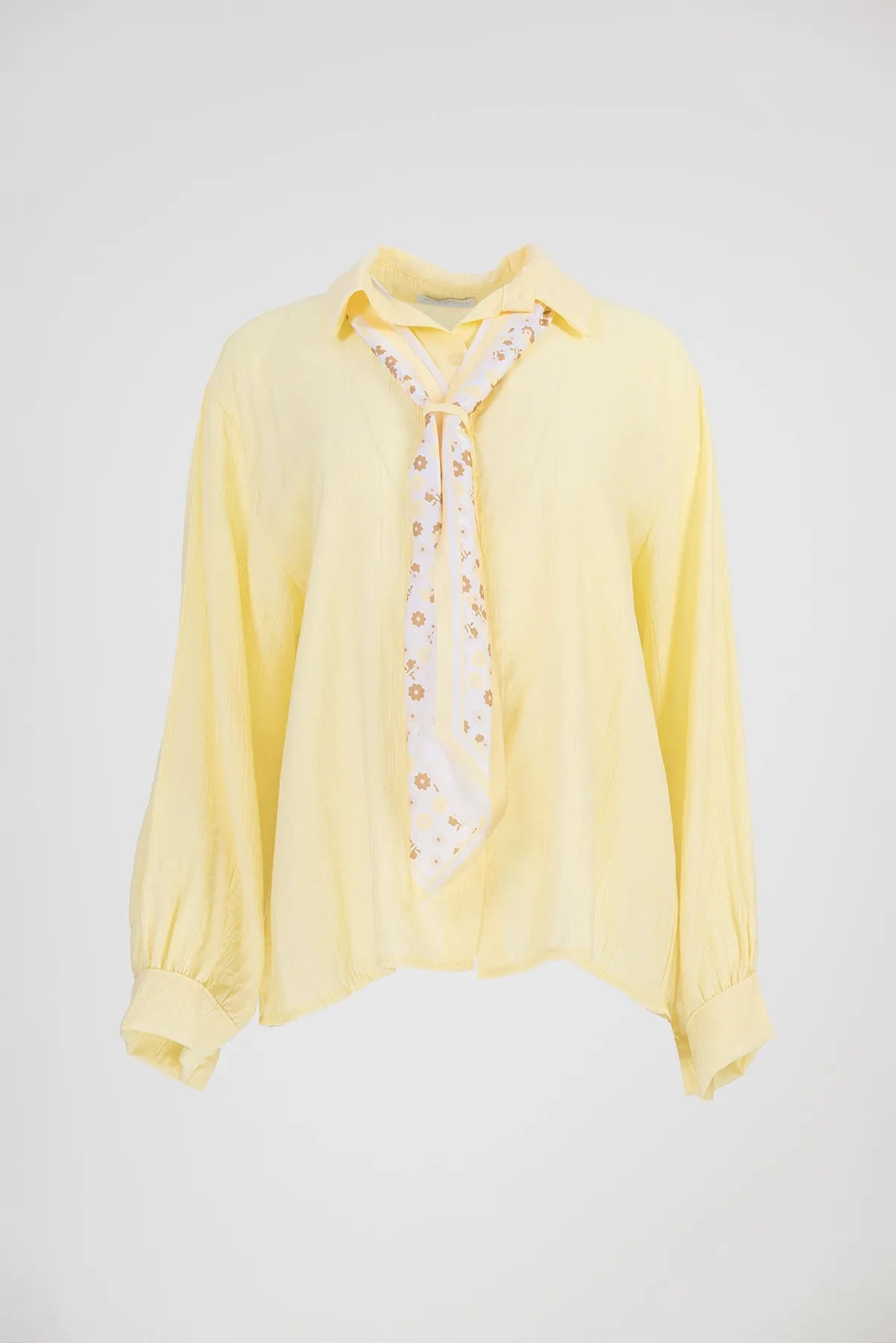 Дамска жълта риза с вратовръзка - Airy Scarf-ризи-6Sense