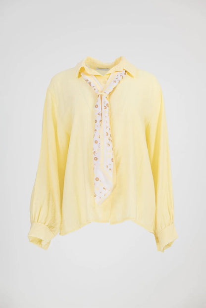 Дамска жълта риза с вратовръзка - Airy Scarf-ризи-6Sense