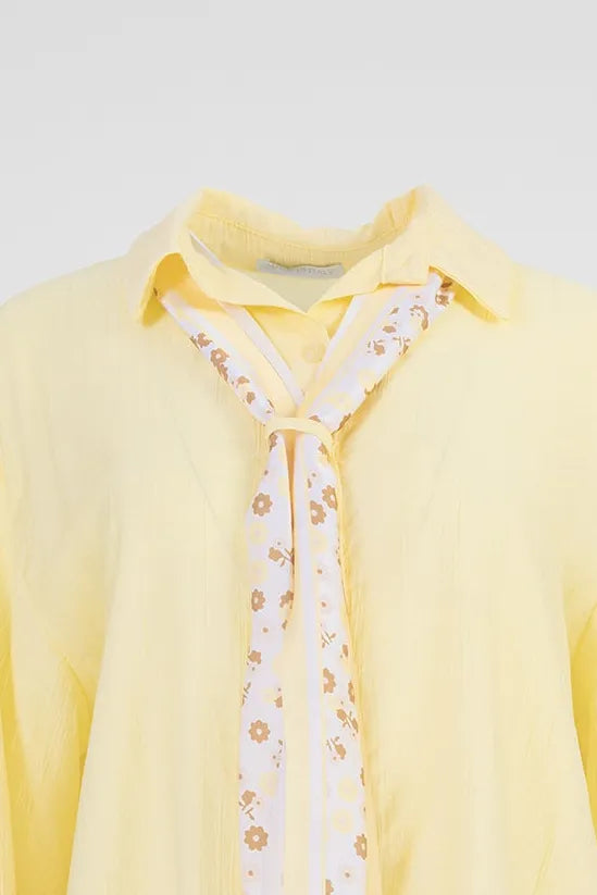 Дамска жълта риза с вратовръзка - Airy Scarf-ризи-6Sense