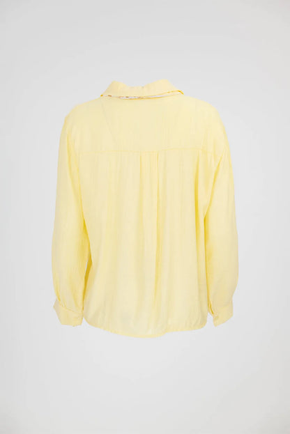Дамска жълта риза с вратовръзка - Airy Scarf-ризи-6Sense