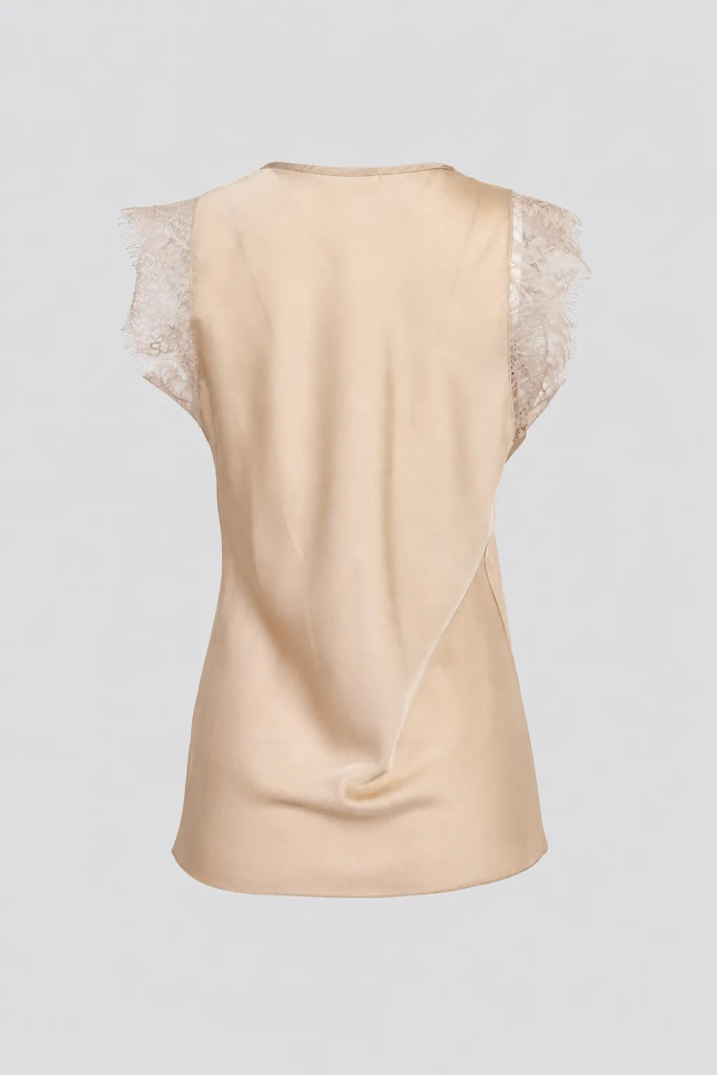 Дамски бежов сатениран топ с дантела – Nude Lace-топове-6Sense