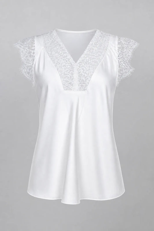 Дамски бял сатенен топ с дантела - Plus size – Pure Lace-топове-6Sense