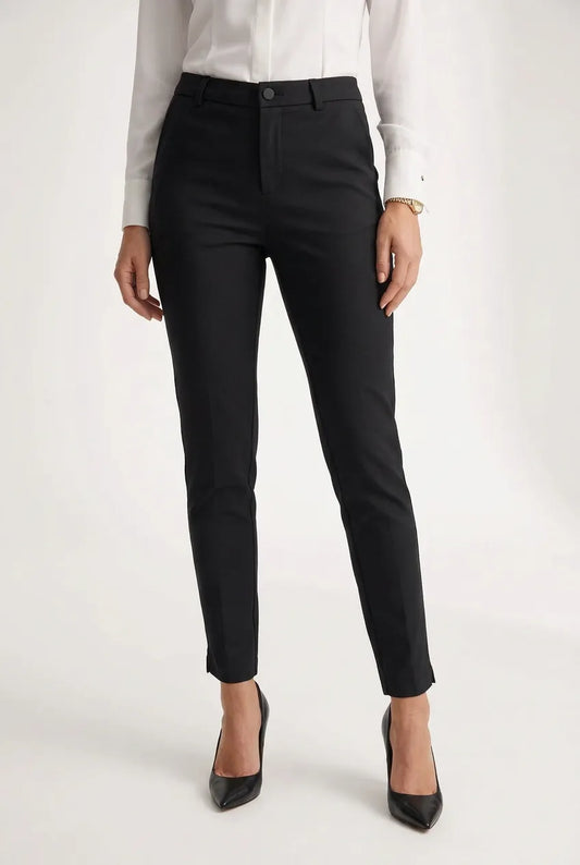 Дамски черен панталон с права кройка и висока талия – Black Tailored Pants-панталони-6Sense