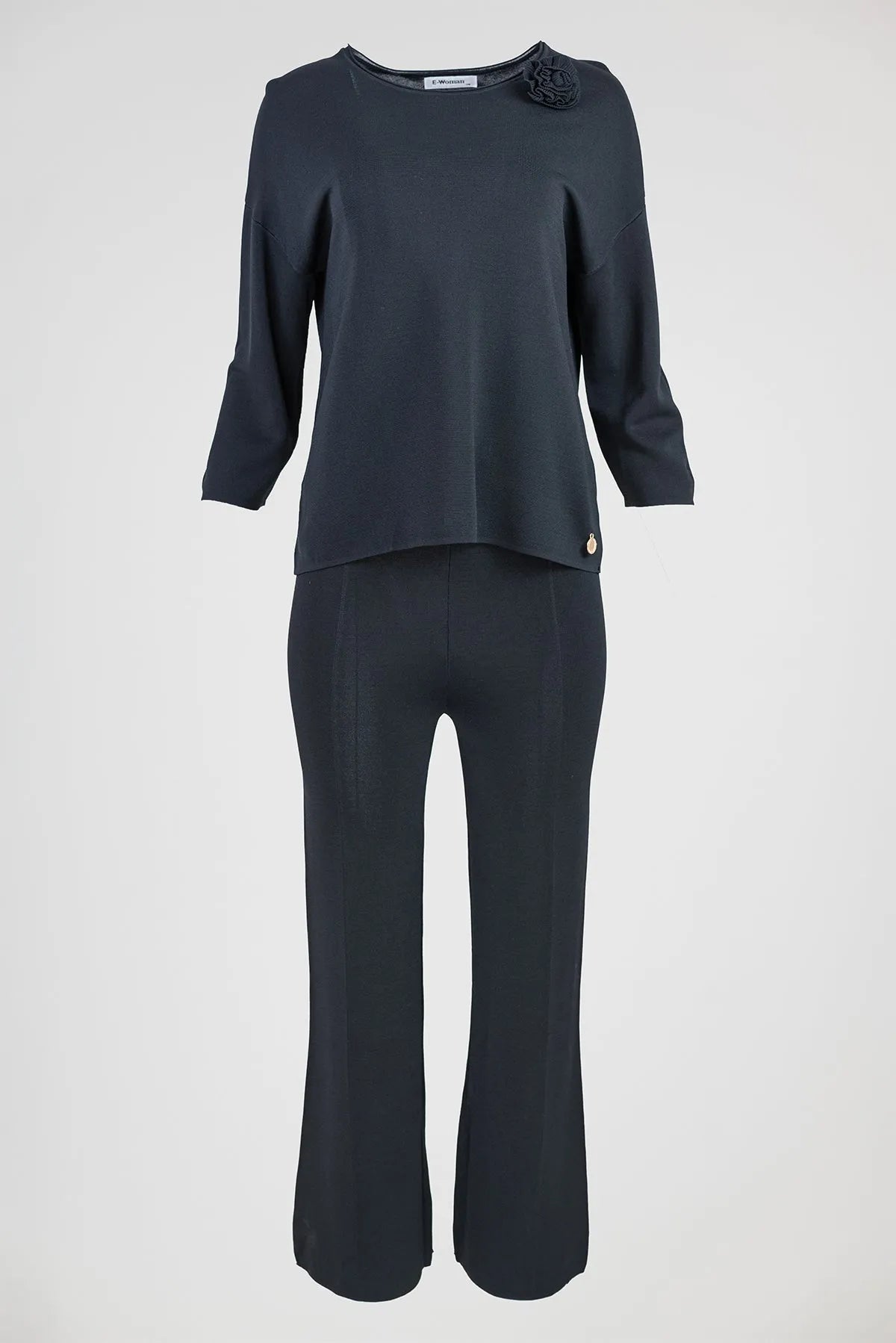 Дамски черен плетен комплект с 3D роза - Midnight Petal-комплекти-6Sense