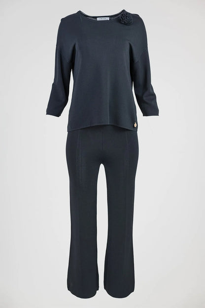 Дамски черен плетен комплект с 3D роза - Midnight Petal-комплекти-6Sense