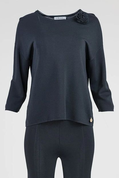 Дамски черен плетен комплект с 3D роза - Midnight Petal-комплекти-6Sense