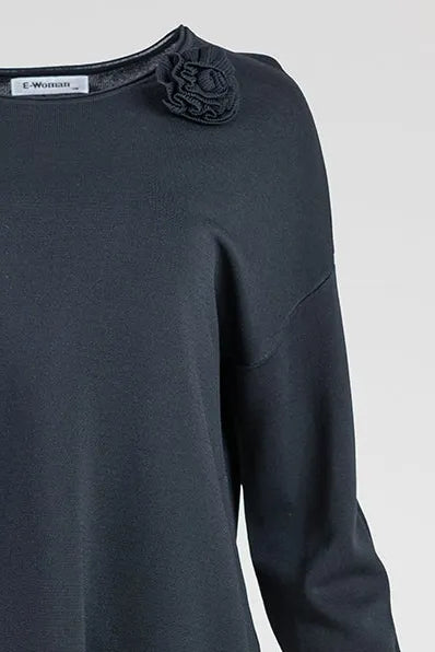 Дамски черен плетен комплект с 3D роза - Midnight Petal-комплекти-6Sense