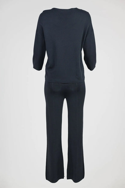 Дамски черен плетен комплект с 3D роза - Midnight Petal-комплекти-6Sense