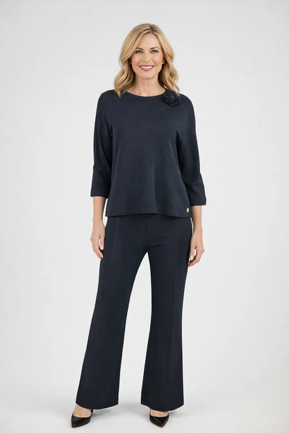 Дамски черен плетен комплект с 3D роза - Midnight Petal-комплекти-6Sense