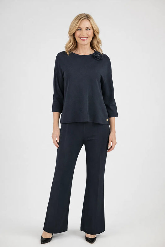 Дамски черен плетен комплект с 3D роза - Midnight Petal-комплекти-6Sense