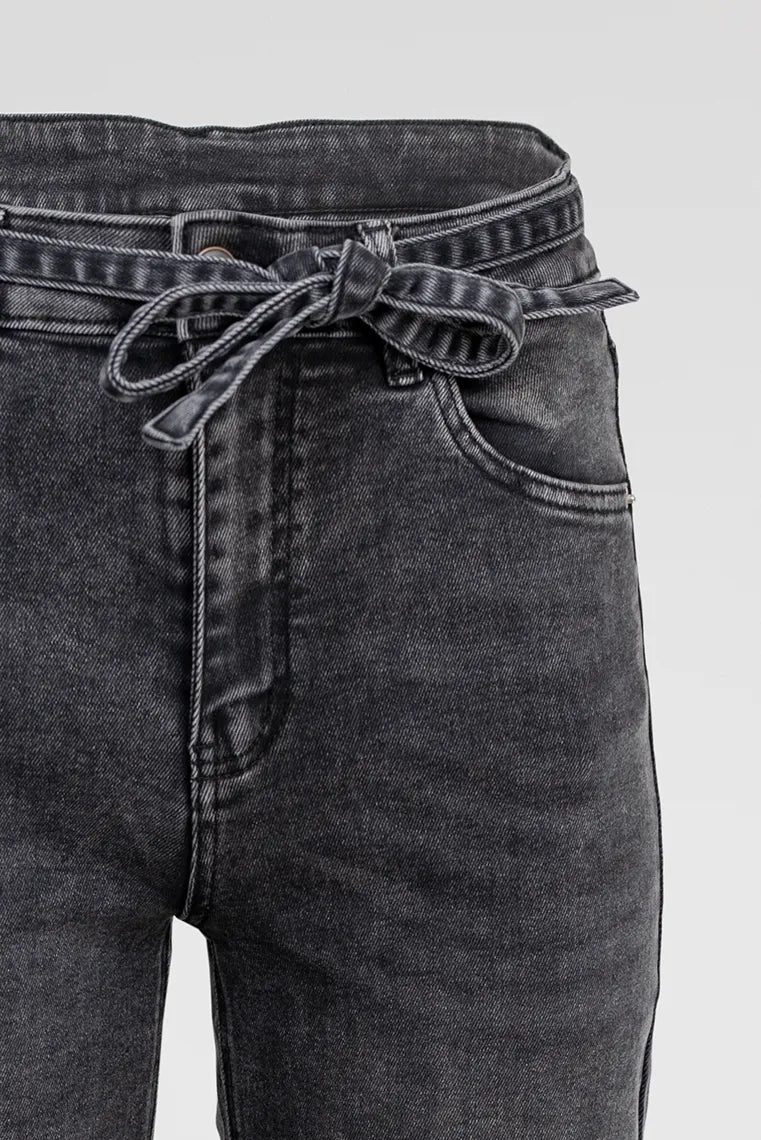 Дамски черни дънки с широк крачол и колан – Noir Wide Denim-дънки-6Sense